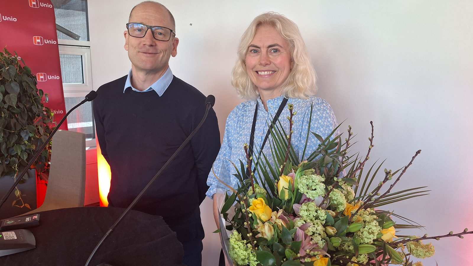 Steffen Handal, leder i Unio og Katrine Kvisgaard, leder i NLF.